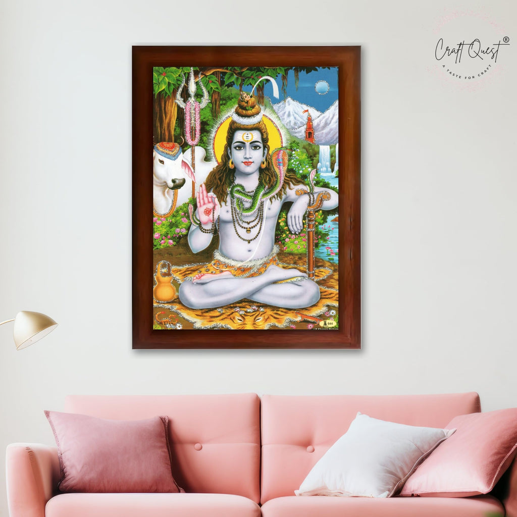 CRAFT QUEST Lord Shiva Wall Painting | Premium Framed Hindu God Wall Art | Spiritual Mahadev Poster for Living Room, Bedroom, Office, Meditation & Temple Décor |