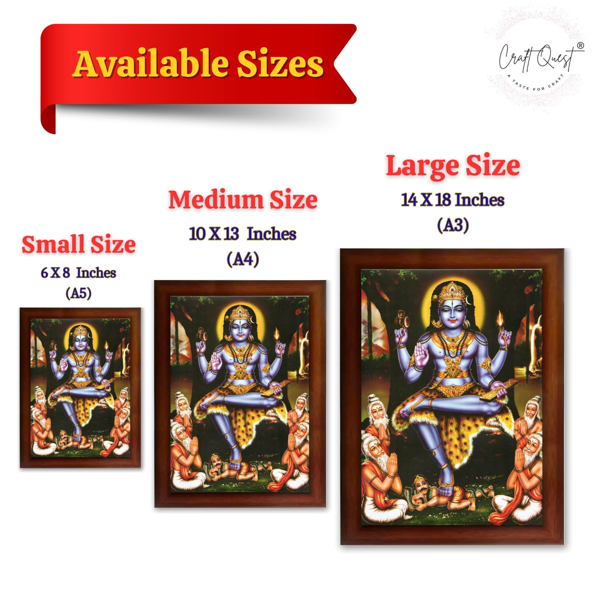 CRAFT QUEST Lord Dakshinamurthy Yoga Dakshinamoorthy Wall Photo Framed Home Decor | Religious South God Picture Frame for Home, Office, Temple & Gifting