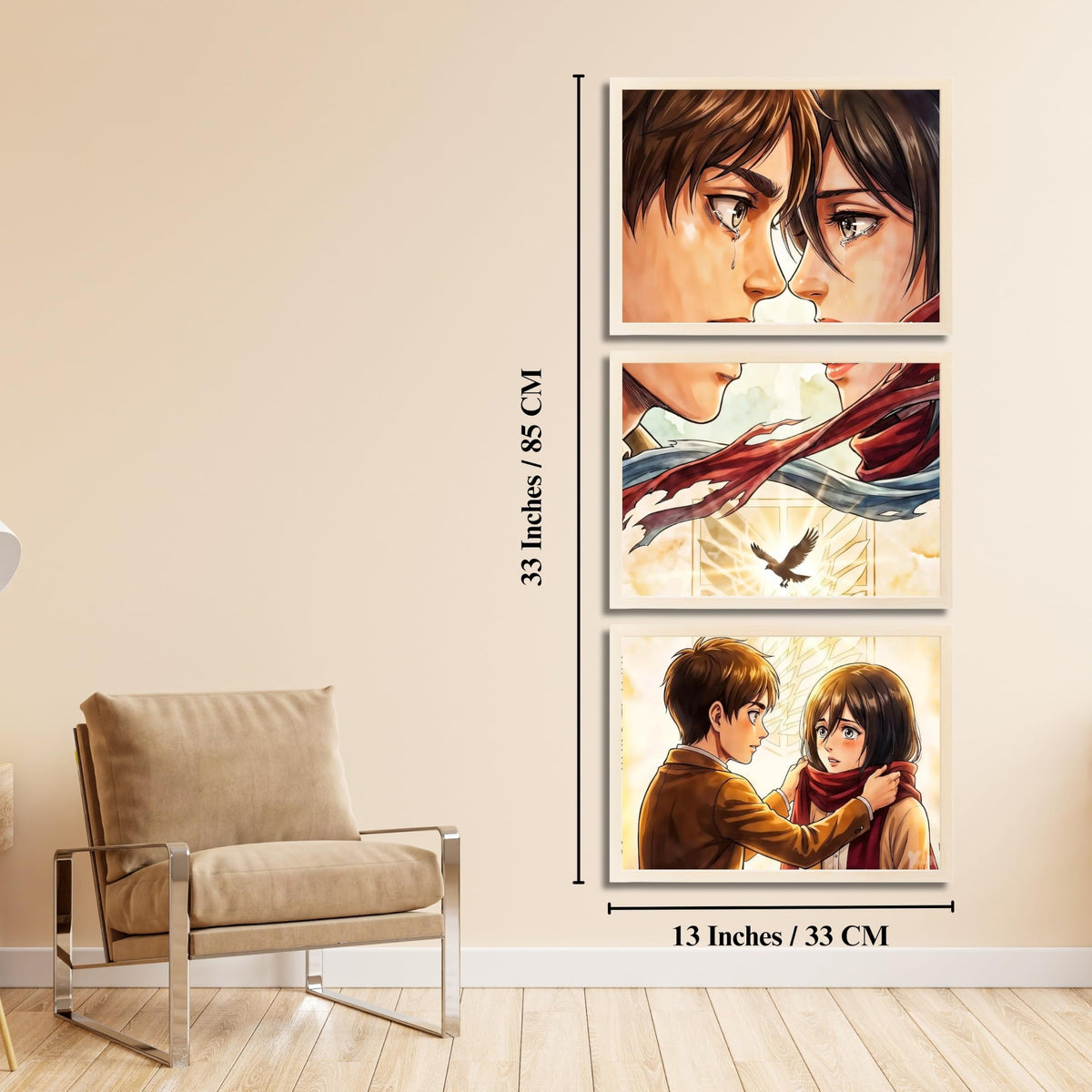 VENUXE ARTS Set Of 3 Anime Characters Wall Framed |Anime Characters Framed Poster for Living Room Bedroom Gaming Room Studio Wall Decor