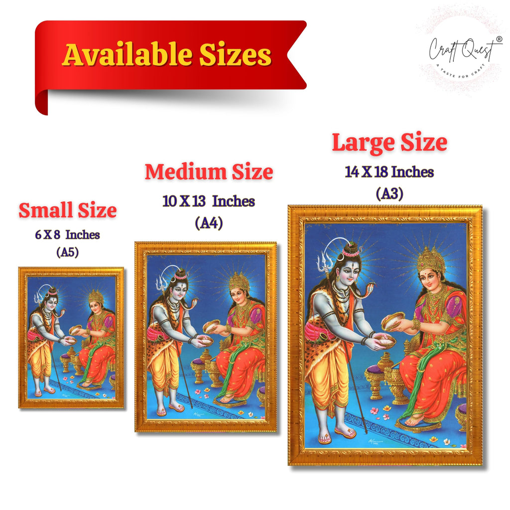 CRAFT QUEST Shiva & Maa Annapurna devi sitting on throne photo frame with Laminated Poster for Kitchen Worship
