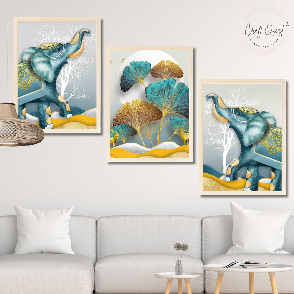 CRAFT QUEST Modern Art Flowers Abstract Wall Art | Set of 3 Frames for Home Decoration | Ideal for Living Room, Bedroom & Offices