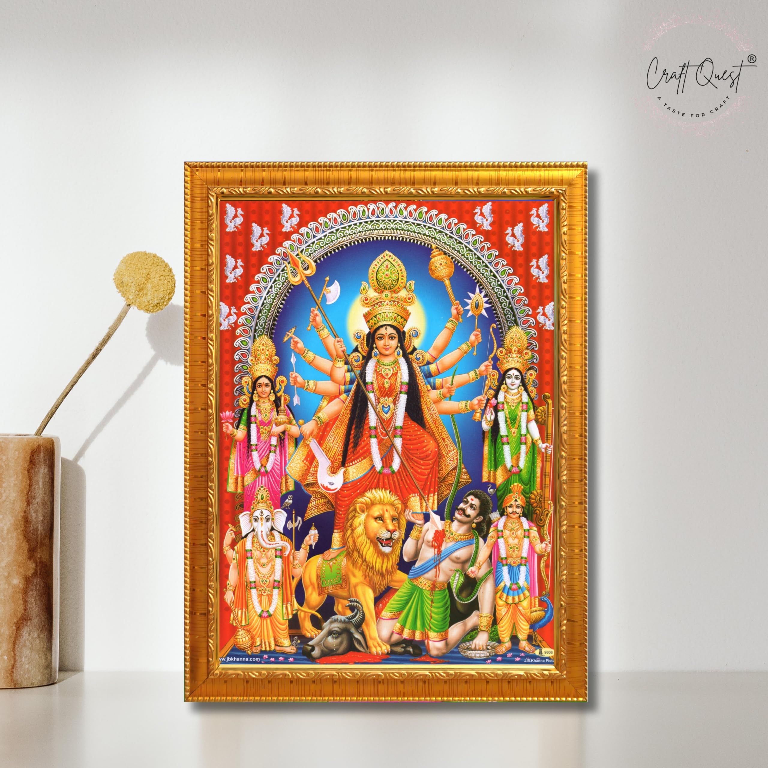 CRAFT QUEST Durga mata Mahishasura Mardini | Mahisasur Mardhini Durga Wall Painting Framed, Goddess Religious Photo Frame With Acrylic Glass