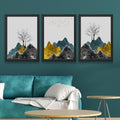 CRAFT QUEST Chinese Landscape Abstract Art Modern Art | Set of 3 Frames for Home Decoration | Ideal for Living Room, Bedroom & Offices