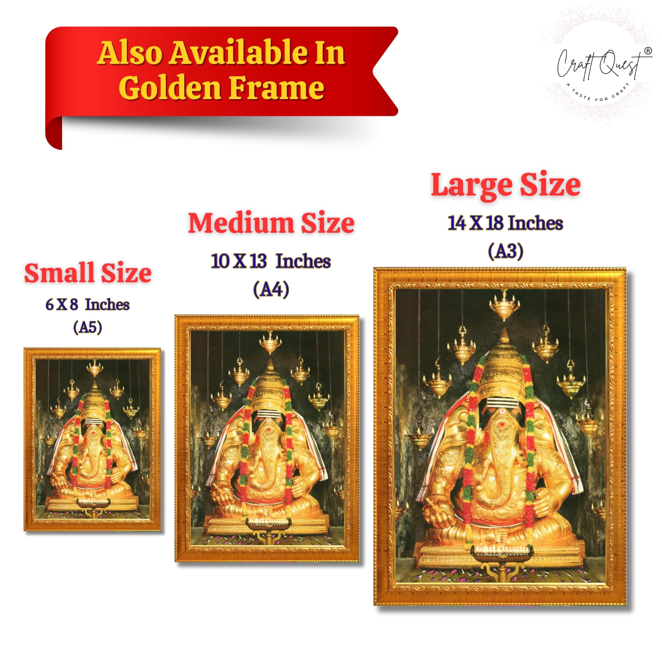 CRAFT QUEST Pillayarpatti Karpaga Vinayagar Hanging Wall Painting Photo Framed | South God Picture Frame for Home, Office, Temple & Gifting, Decor