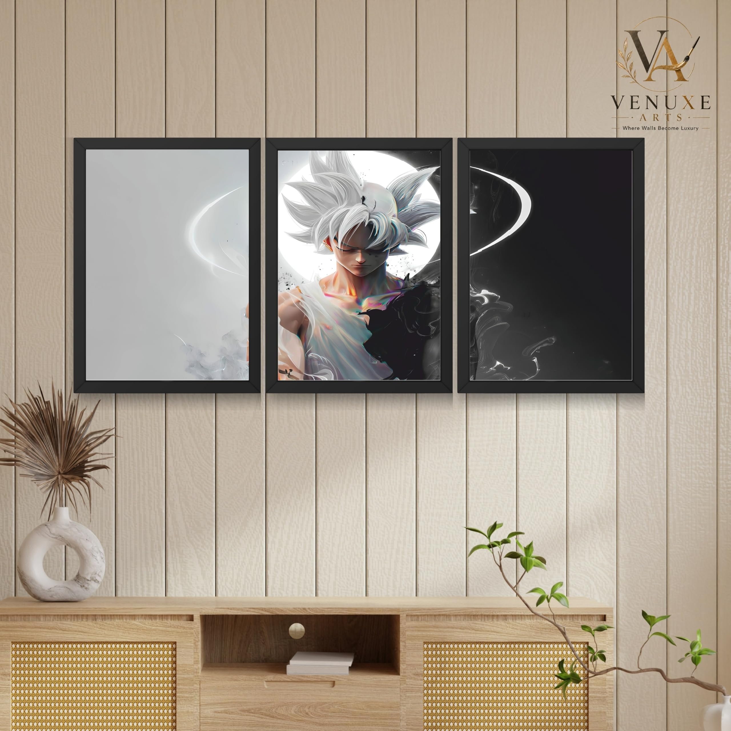 VENUXE ARTS Set Of 3 Anime Characters Wall Framed |Anime Characters Framed Poster for Living Room Bedroom Gaming Room Studio Wall Decor