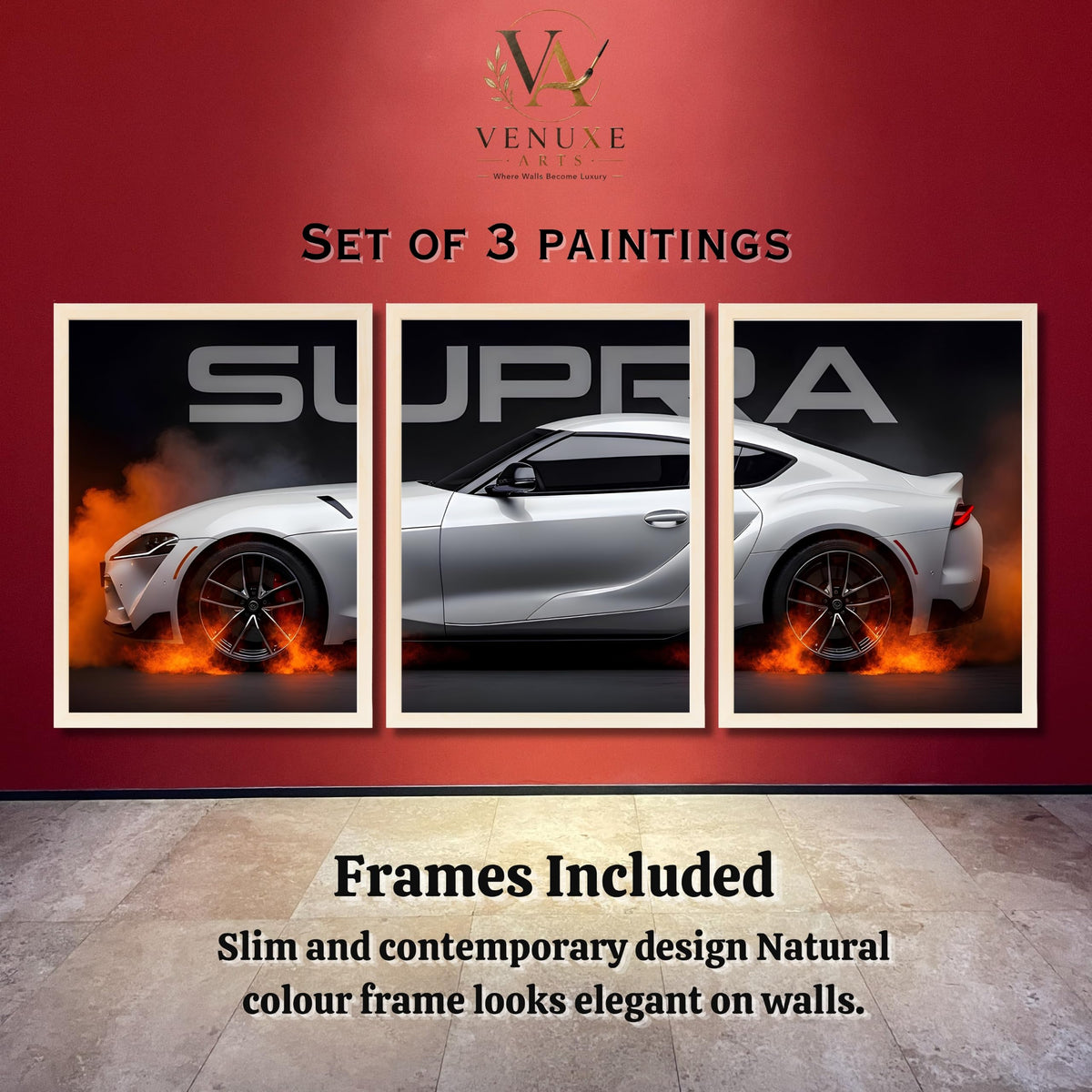 VENUXE ARTS Set Of 3 Big Sports Cars Framed Posters Gift Items for Boys Room Wall Decoration Bedroom Living Room Office Studio Décor | Car Poster Frame for Wall Décor