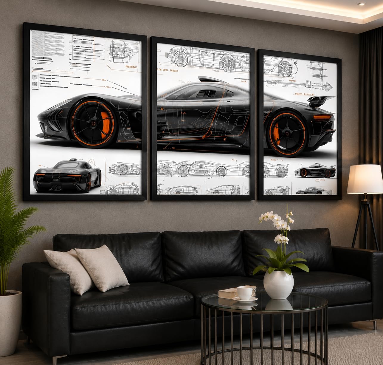 VENUXE ARTS Set Of 3 Big Sports Cars Framed Posters Gift Items for Boys Room Wall Decoration Bedroom Living Room Office Studio Décor | Car Poster Frame for Wall Décor
