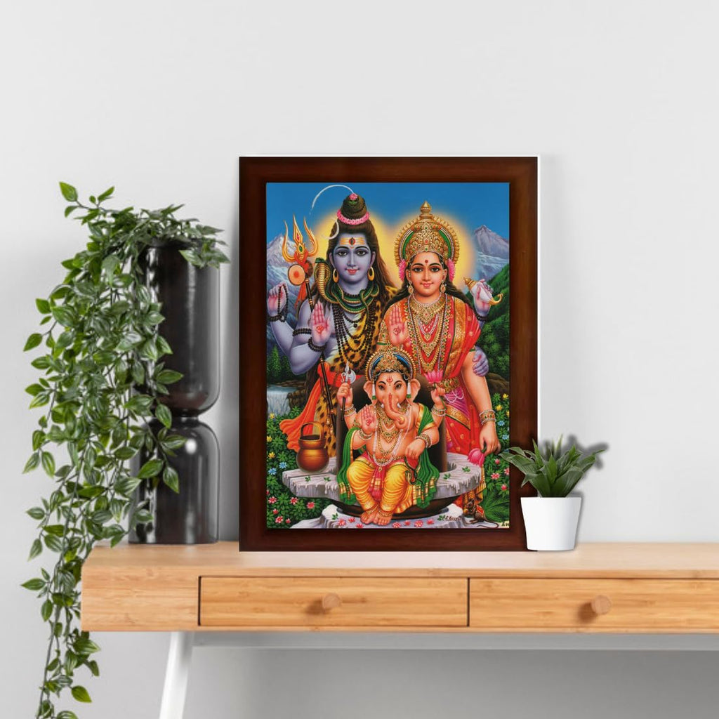 CRAFT QUEST Shiv Parivar (Maa Parvati, Ganesh, Kartikey and Shiv Shankar) Religious Wood Photo Frame (Photoframe, Multicolour, 14 X 10 inch)