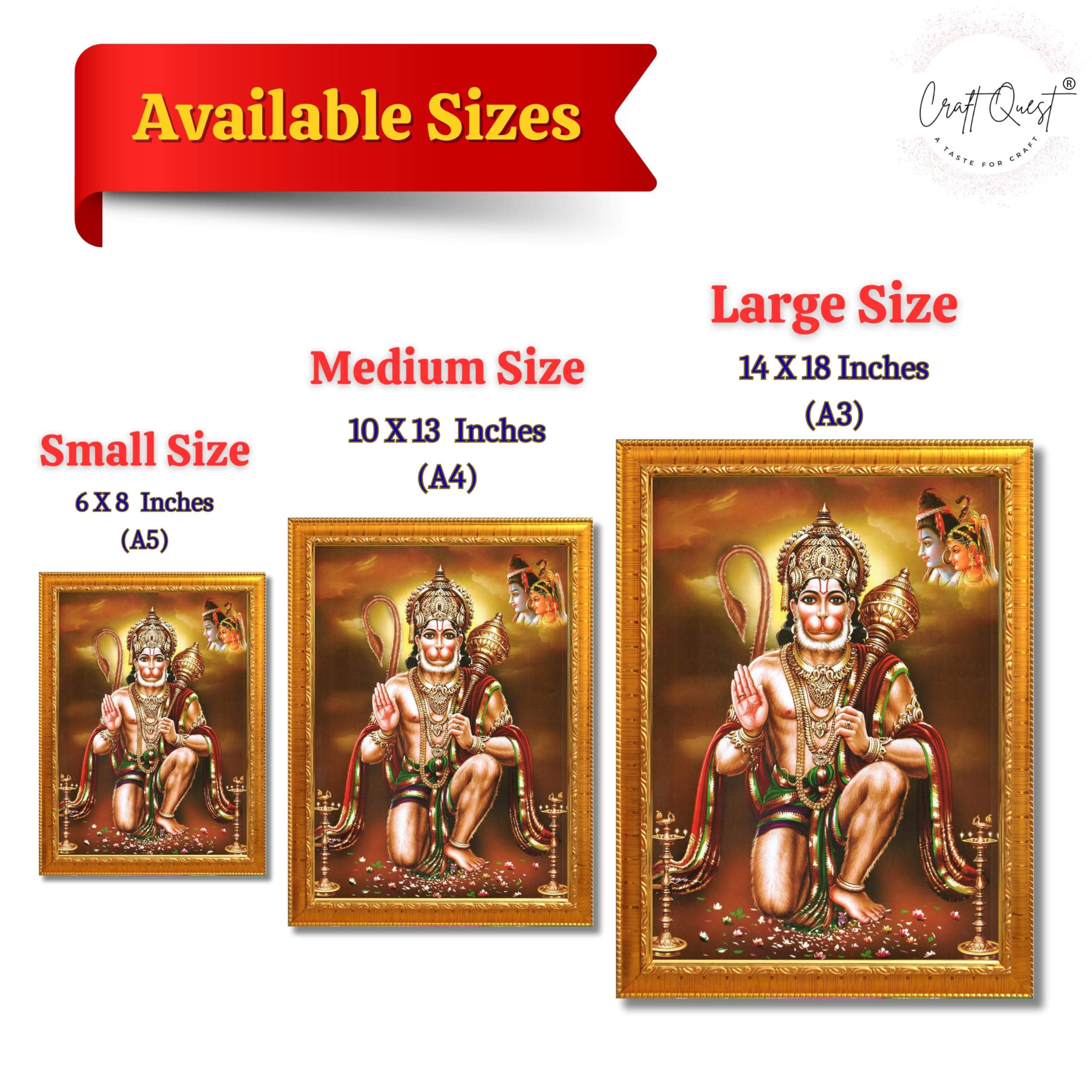 CRAFT QUEST Lord Hanuman Ji Photo Frame | Acrylic Glass, Lightweight & Waterproof | Ideal for Home, Office, Temple & Puja Room Wall Decor