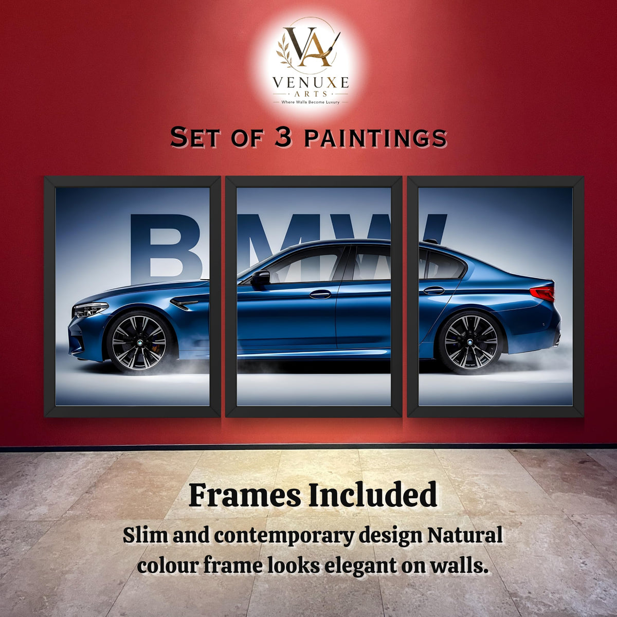 VENUXE ARTS Set Of 3 Big Sports Cars Framed Posters Gift Items for Boys Room Wall Decoration Bedroom, Living Room, Office, Studio Décor | Car Poster Frame for Wall Décor
