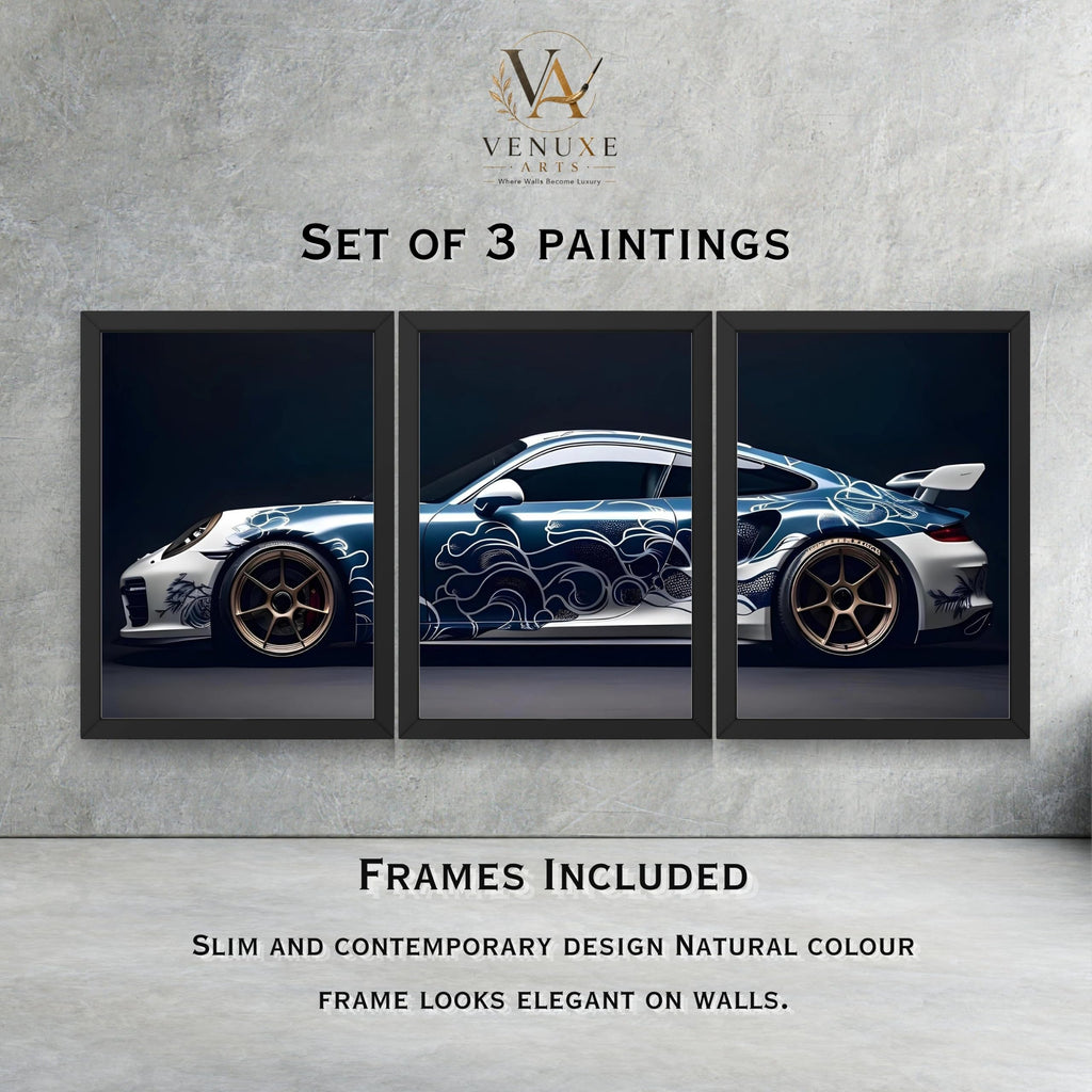 VENUXE ARTS Set Of 3 Big Sports Cars Framed Posters Gift Items for Boys Room Wall Decoration Bedroom Living Room Office Studio Décor | Car Poster Frame for Wall Décor
