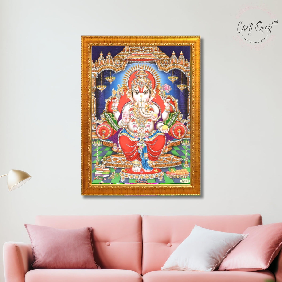 CRAFT QUEST Lord Ganpati Modern Wall Art Painting With Frame For Pooja, Home and Office Decor
