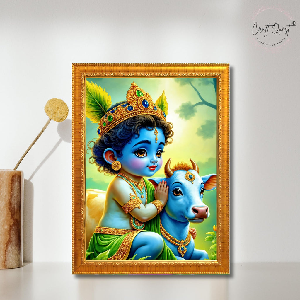 CRAFT QUEST Baby Krishna Photo Frame | Shri Bal Gopal Painting for Pregnant Women | Kanha Ji Poster | Laddu Lord Makhan Chor | Walls Home Bedroom Living Room Decoration Gift.
