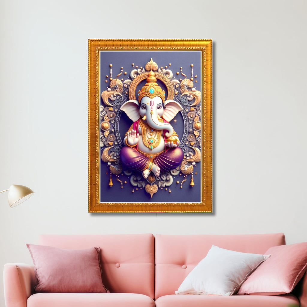 CRAFT QUEST Lord Ganesh Ganpati Ganapathi Hanging Wall Painting Framed For Home Décor