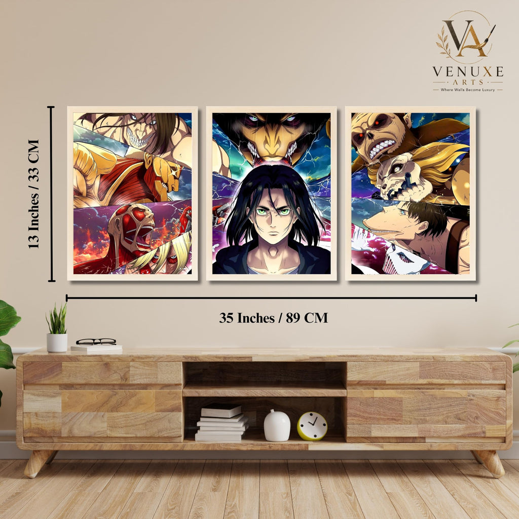 VENUXE ARTS Set Of 3 Anime Characters Wall Framed |Anime Characters Framed Poster for Living Room Bedroom Gaming Room Studio Wall Decor