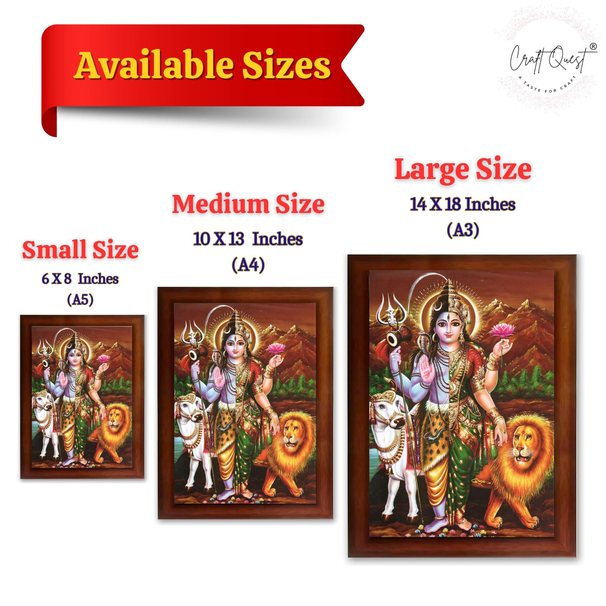 CRAFT QUEST Ardhanarishvara Arthanareeswara Shiv Parvati Photo Frame | Hindu God Spiritual Framed | Ideal for Home, Office, Temple & Puja Room, Wall Decor