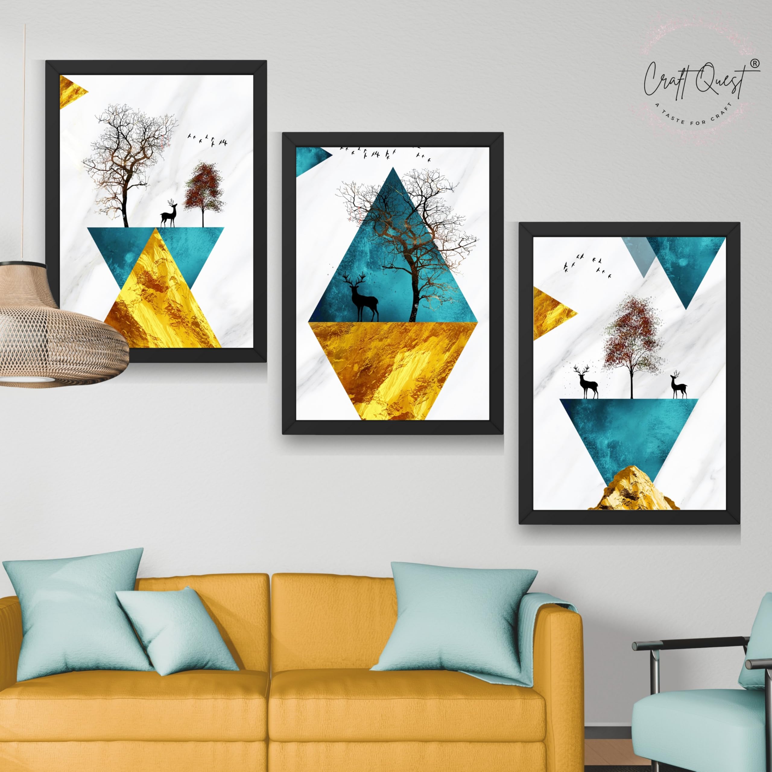 CRAFT QUEST Abstract Modern Art Wall Frame | Set of 3 Frames for Home Decoration | Ideal for Living Room, Bedroom & Offices