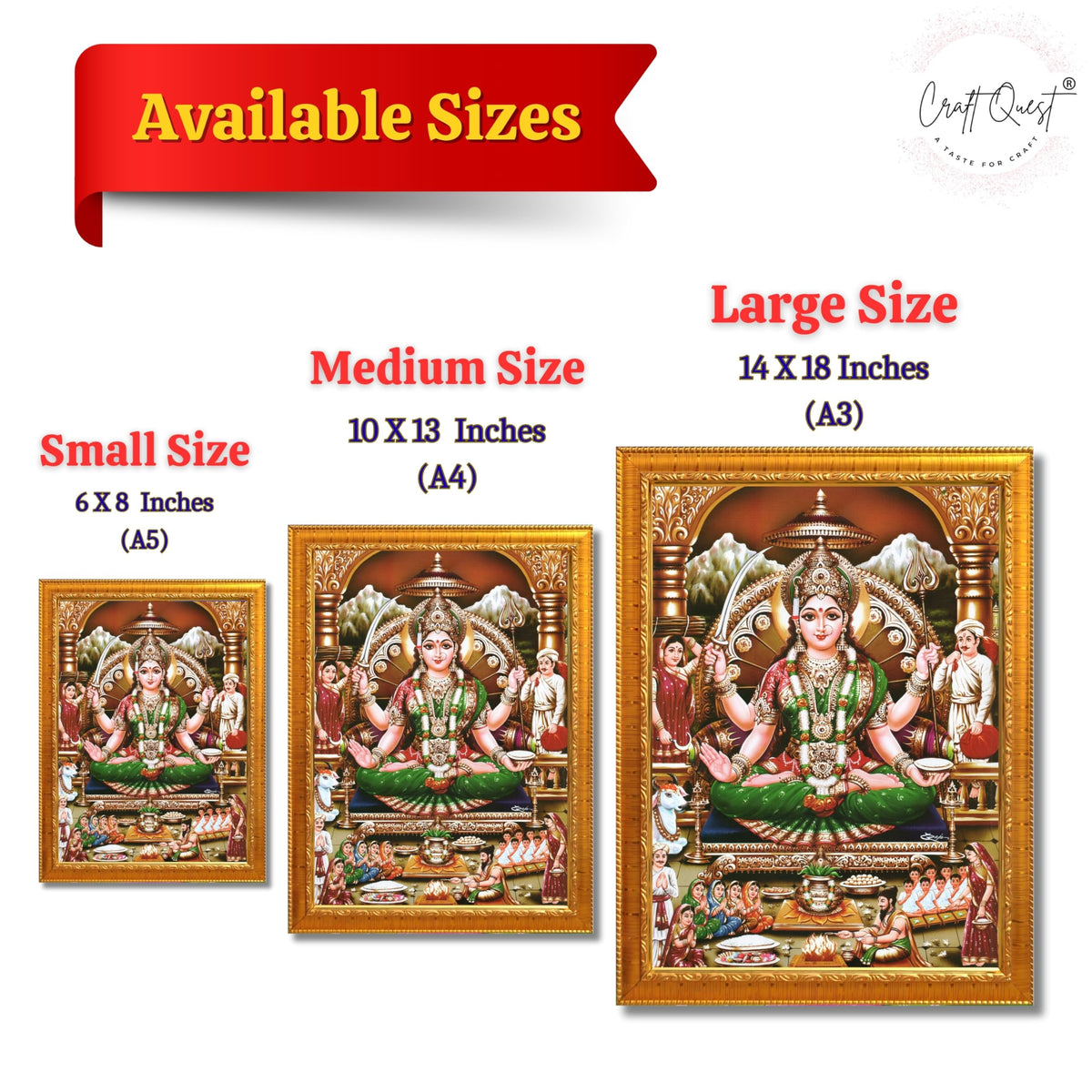 CRAFT QUEST Goddess Santoshi Mata/Devi Santhoshi Maa Photo Frame for Pooja, Home, Temple, Gift, Wall Décor Item