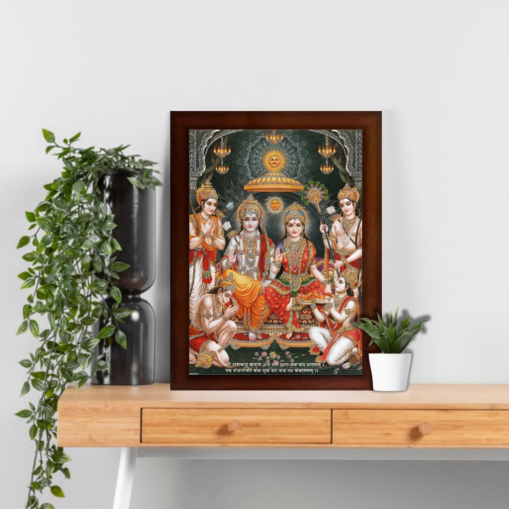 Craft Quest Ram Darbar Sparkle Coated Framed Home Decorative Gift Item Painting (14 X 10 Inches, Multicolour,Religious) RD1013-502