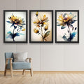 CRAFT QUEST Nature Inspired Triptych Flowers Abstract Wall Art | Set of 3 Frames for Home Decoration | Ideal for Living Room, Bedroom & Office
