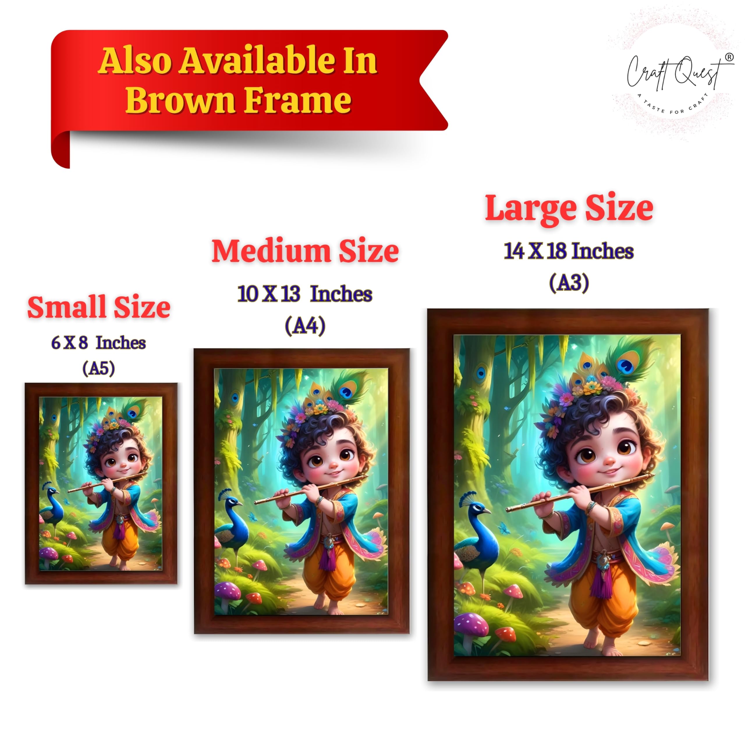 CRAFT QUEST Cute Little Krishna Frame | Bal Gopal HD Painting | Home Temple, Office Desk, Wall Décor Item