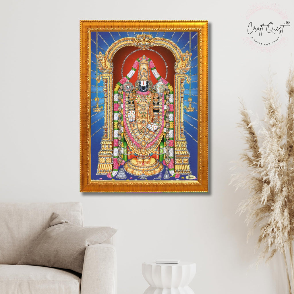 CRAFT QUEST Tirupati Balaji Lakshmi Venkateshwara venkateshwer Swamy Wall Painting Framed, Home, Temple, Pooja, Wall Décor Item