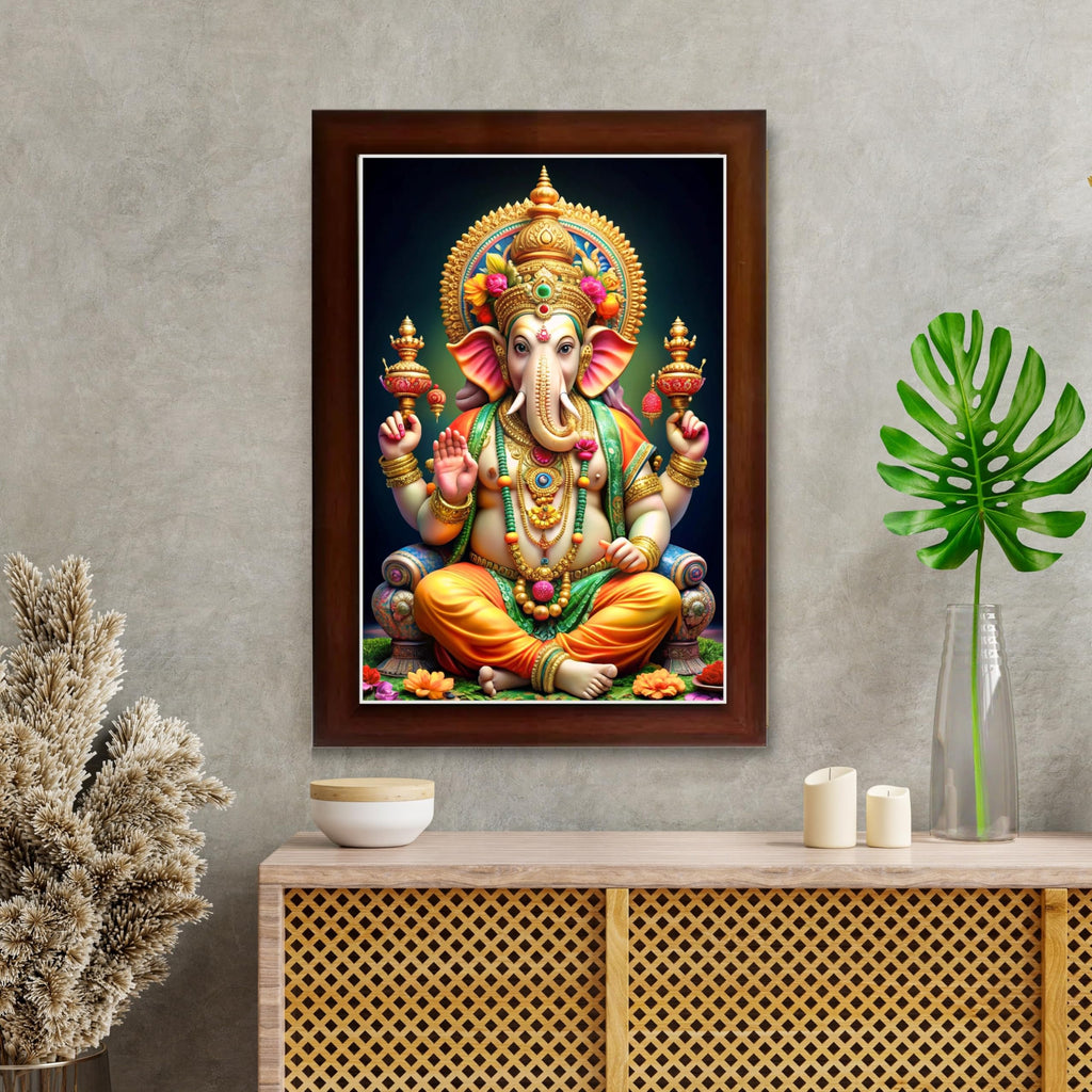 CRAFT QUEST God Ganesh Ganpati ji Ganesha Art Framed Painting Ready to Hang and Wall Decor