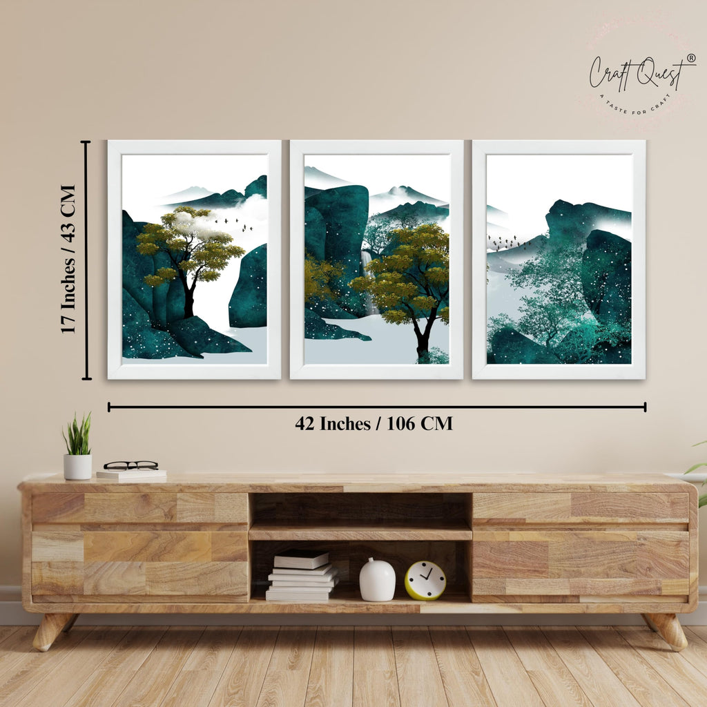 CRAFT QUEST Modern Art Ink Landscape Wall Art | Set of 3 Frames for Home Decoration | Ideal for Living Room, Bedroom & Offices