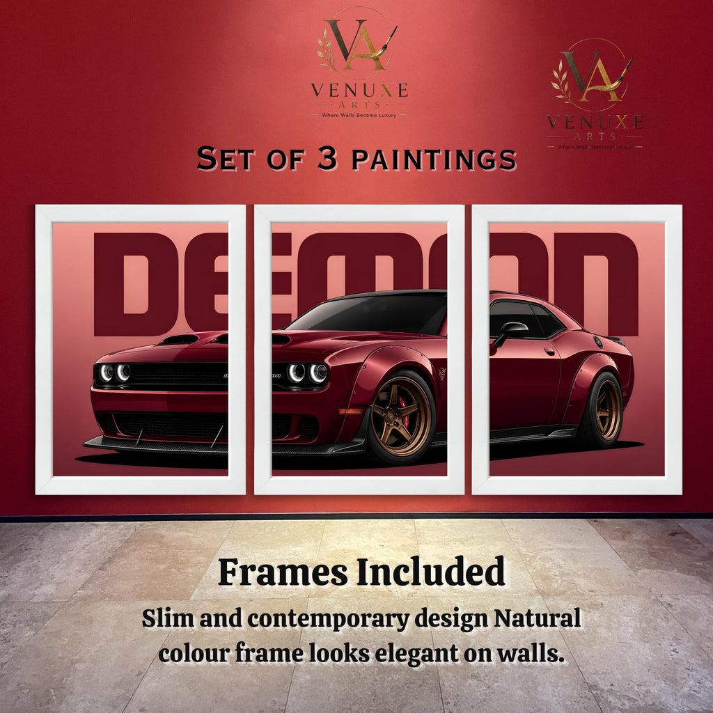 VENUXE ARTS Set Of 3 Big Sports Cars Framed Posters Gift Items for Boys Room Wall Decoration Bedroom Living Room Office Studio Décor | Car Poster Frame for Wall Décor