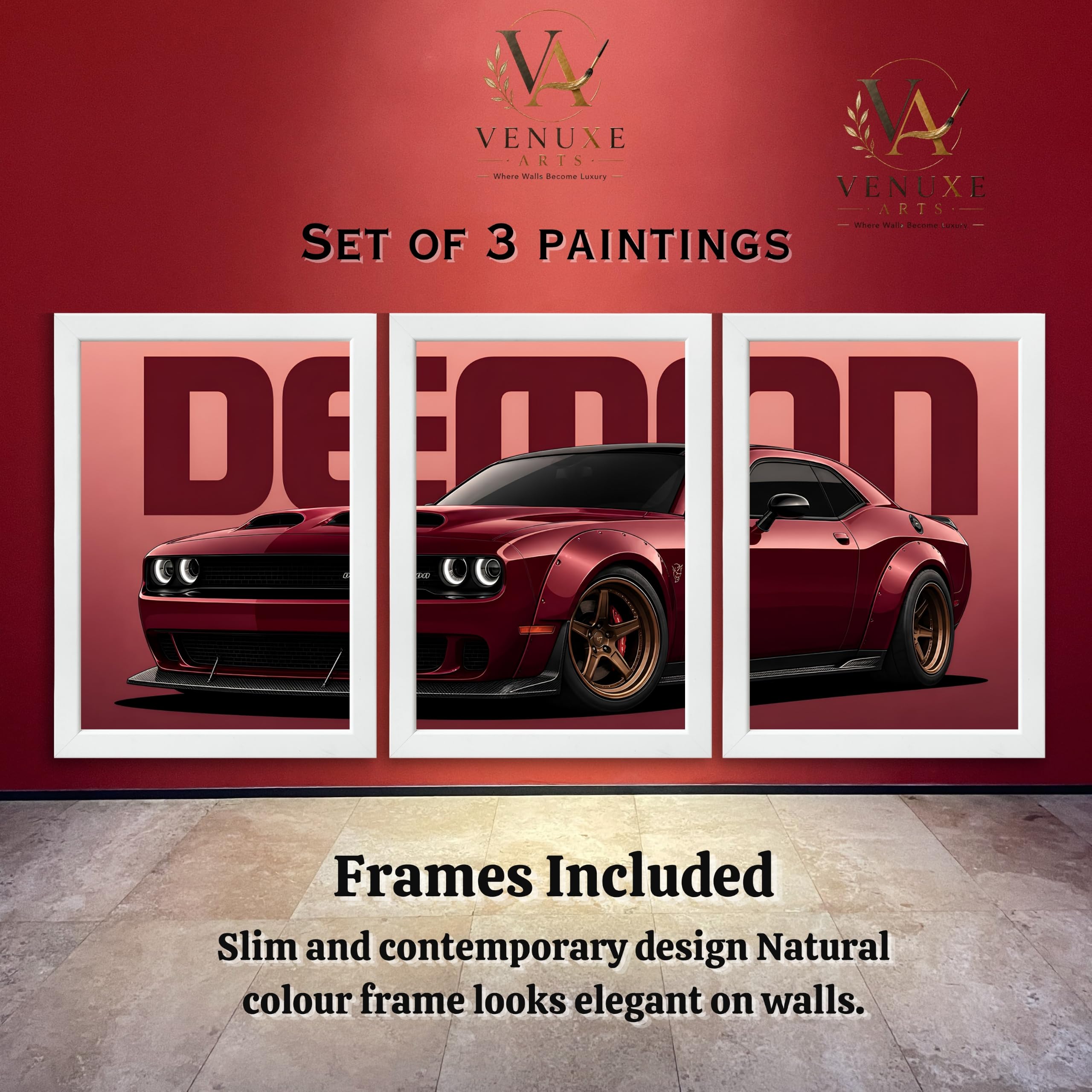VENUXE ARTS Set Of 3 Big Sports Cars Framed Posters Gift Items for Boys Room Wall Decoration Bedroom Living Room Office Studio Décor | Car Poster Frame for Wall Décor
