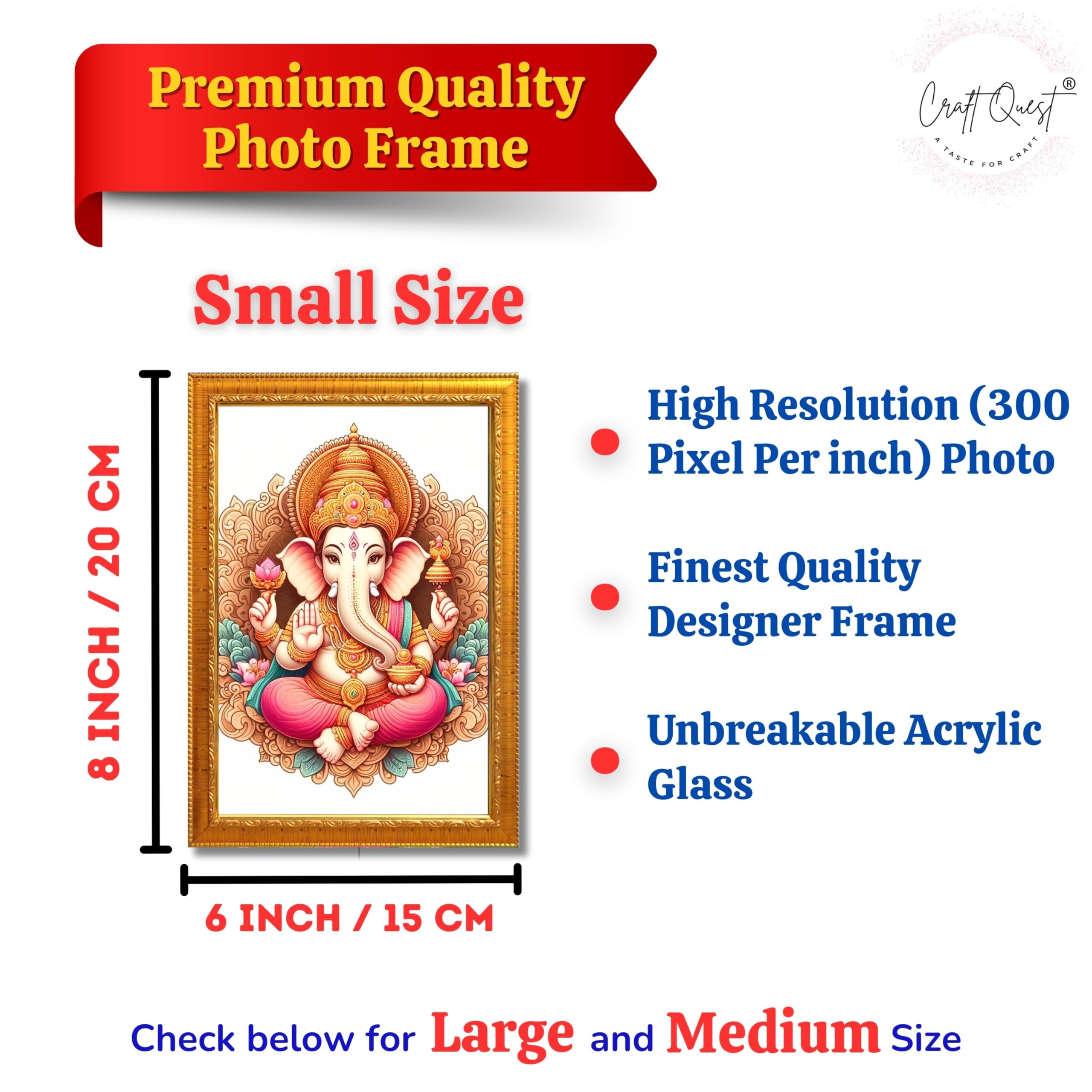CRAFT QUEST Lord Ganesha Ganesh Ganpati Ganapathi Hanging Wall Painting Framed Home Décor