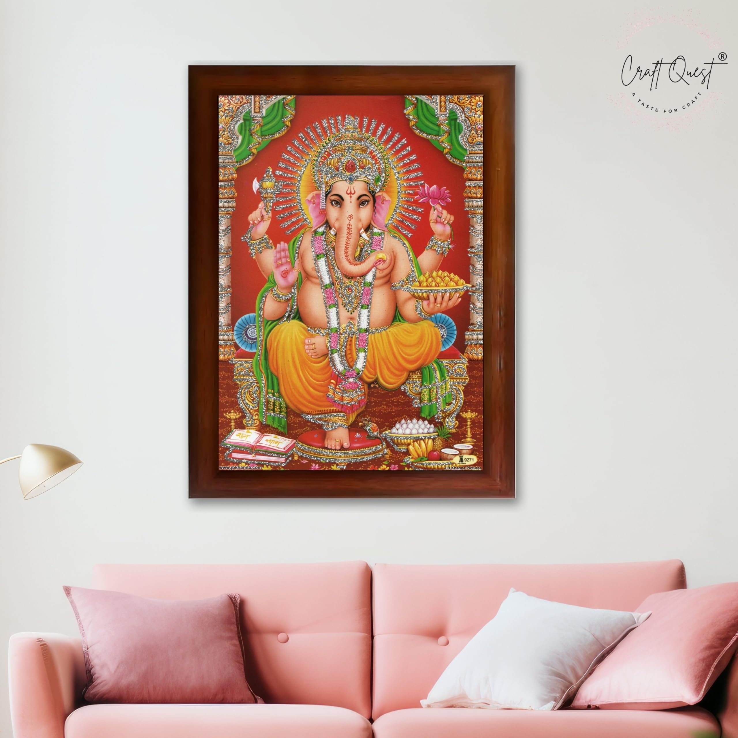 CRAFT QUEST Lord Ganpati Ganesha Modern Wall Art Painting With Frame For Pooja, Home and Office Decor Item