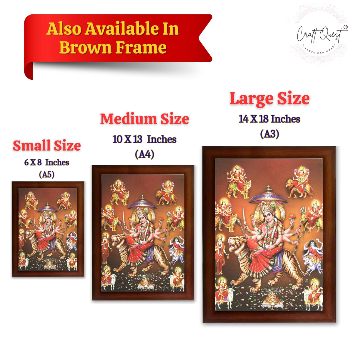 CRAFT QUEST Durga Maa Mata Goddess Nav Navadurga Navdurga Wall Painting Photo Framed, Blessing Hindu Wall Decor