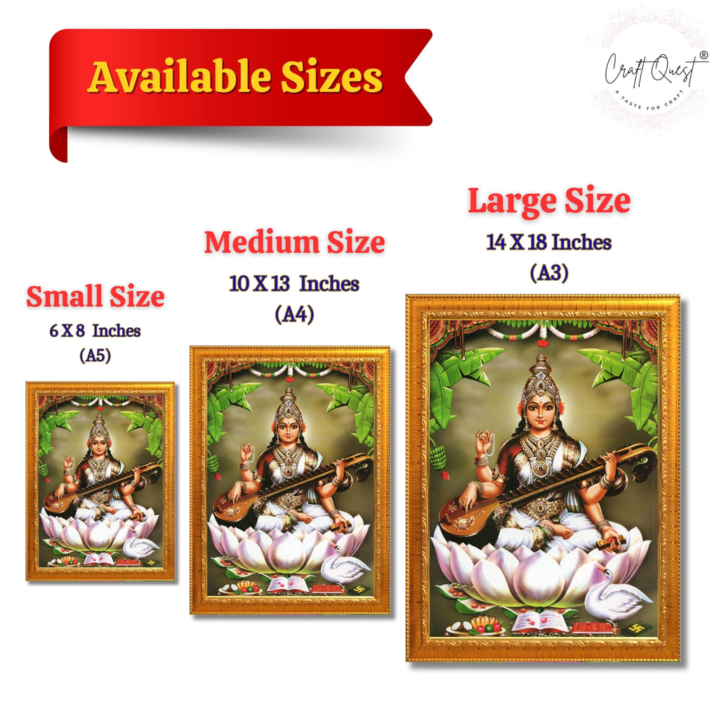 CRAFT QUEST Saraswati Devi Goddess Saraswathi Maa Photo Frame | Religious Photo Frame | Ideal for Home, Office, Temple & Puja Room, Wall Decor