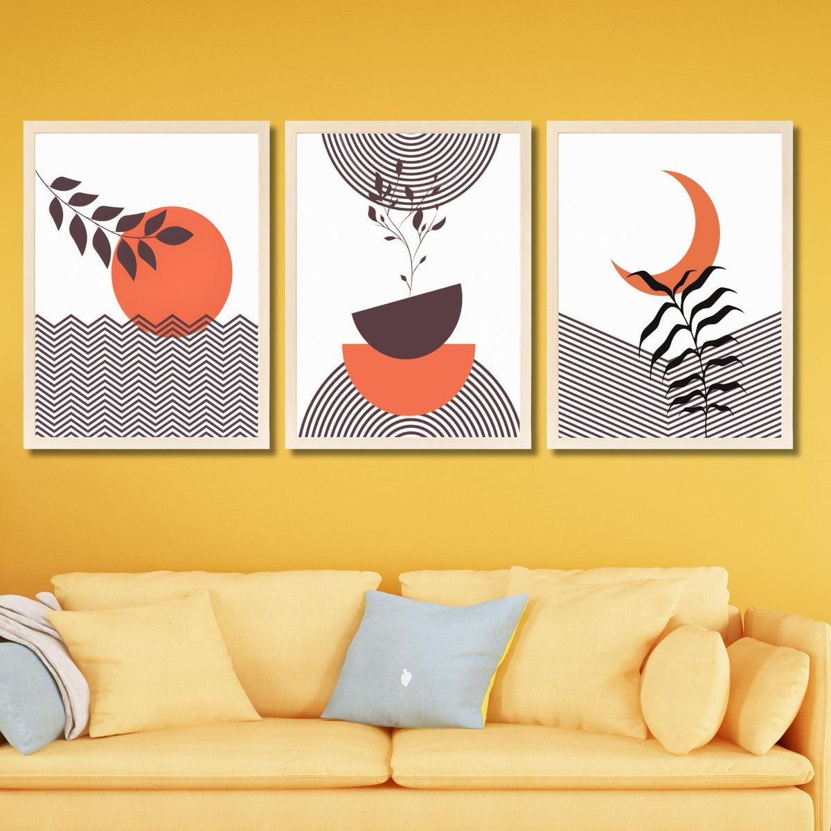 CRAFT QUEST Wall Art Decor Paintings | Set of 3 BOHO Wall Art Frames for Home Decoration | Ideal for Living Room, Bedroom & Office