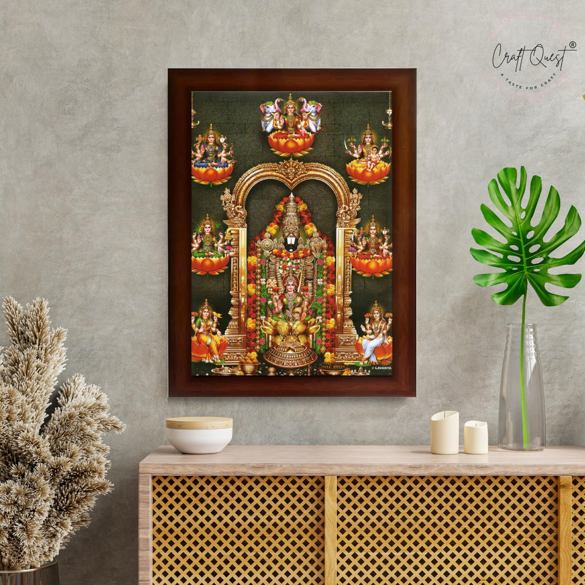 CRAFT QUEST Lord Tirupati Balaji Lord Venkateshwara Swamy Wall Painting Framed, Home, Temple, Pooja, Wall Décor Item
