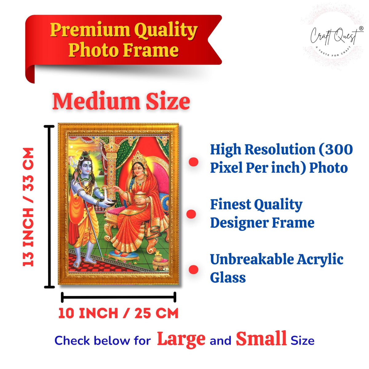 CRAFT QUEST Shiva & Maa Annapurna devi sitting on throne photo frame with with Acrylic glass, for Kitchen Worship