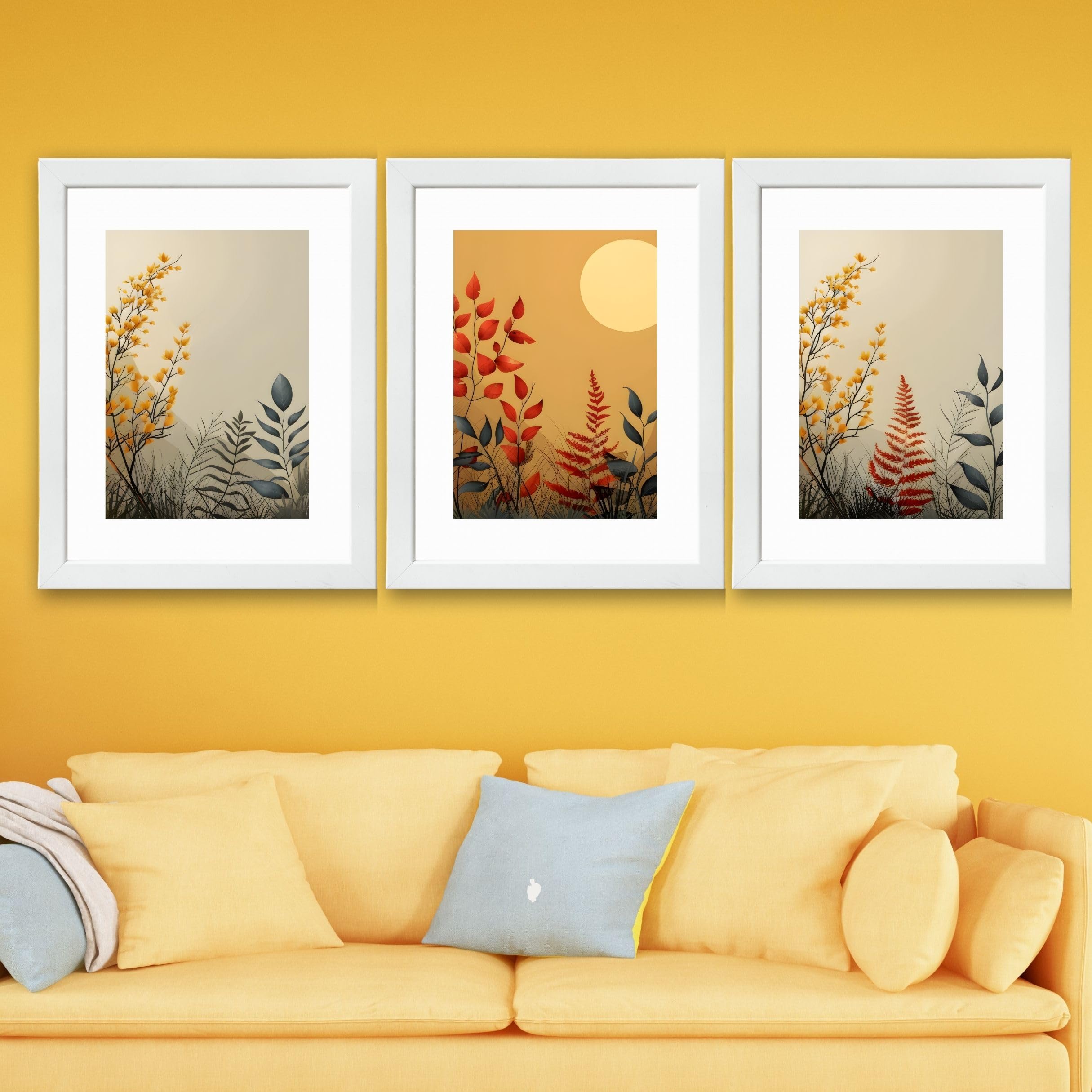 CRAFT QUEST Wall Art Decor Paintings | Set of 3 FLORAL Wall Art Frames for Home Decoration | Ideal for Living Room, Bedroom & Offices