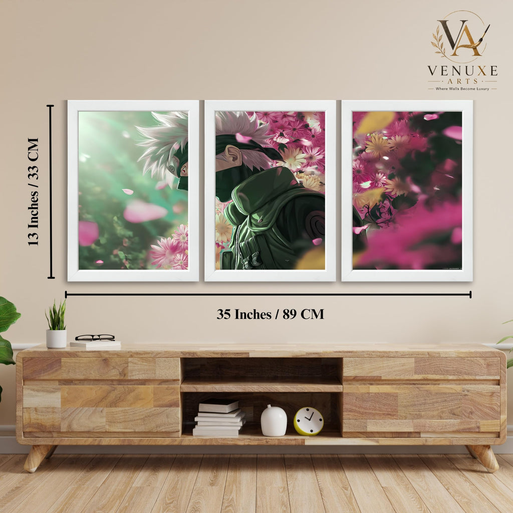 VENUXE ARTS Set Of 3 Anime Characters Wall Framed |Anime Characters Framed Poster for Living Room Bedroom Gaming Room Studio Wall Decor