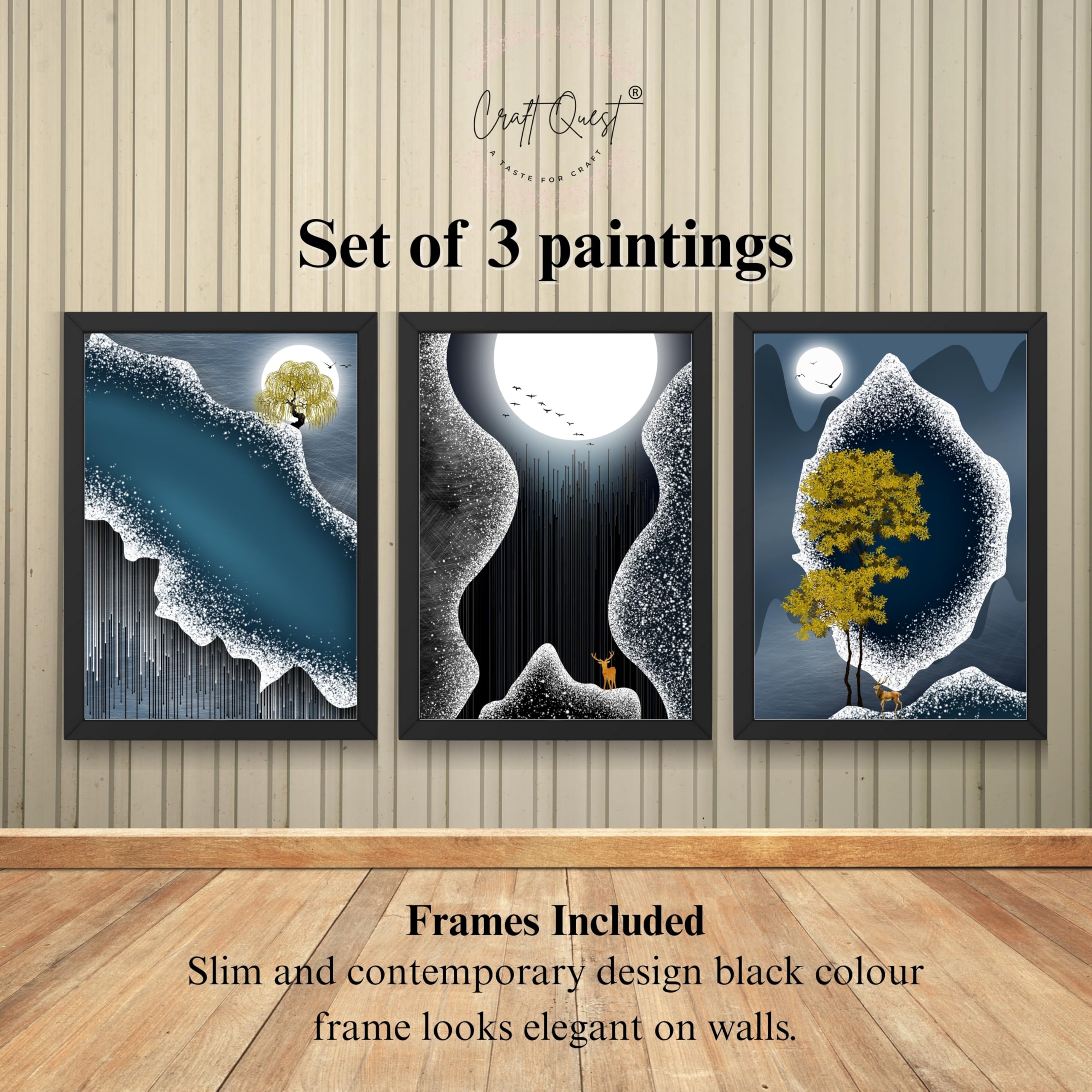 CRAFT QUEST Modern Art Abstract Fashionable Artwork Wall Art | Set of 3 Frames for Home Decoration | Ideal for Living Room, Bedroom & Offices