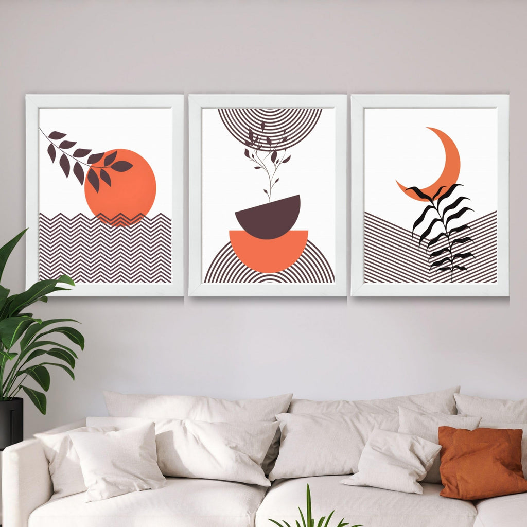 CRAFT QUEST Wall Art Decor Paintings | Set of 3 BOHO Wall Art Frames for Home Decoration | Ideal for Living Room, Bedroom & Office