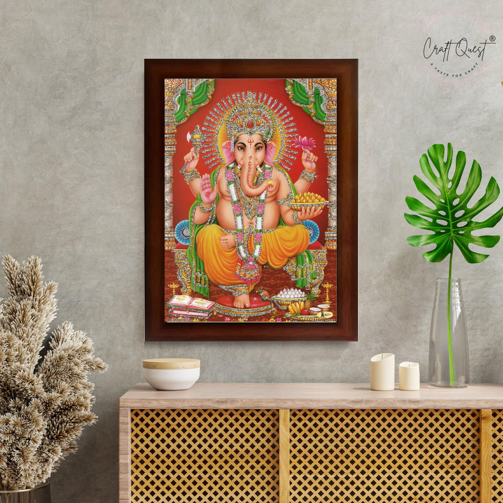 CRAFT QUEST Lord Ganpati Ganesha Modern Wall Art Painting With Frame For Pooja, Home and Office Decor Item