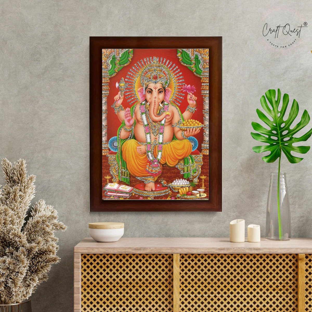 CRAFT QUEST Lord Ganpati Ganesha Modern Wall Art Painting With Frame For Pooja, Home and Office Decor Item