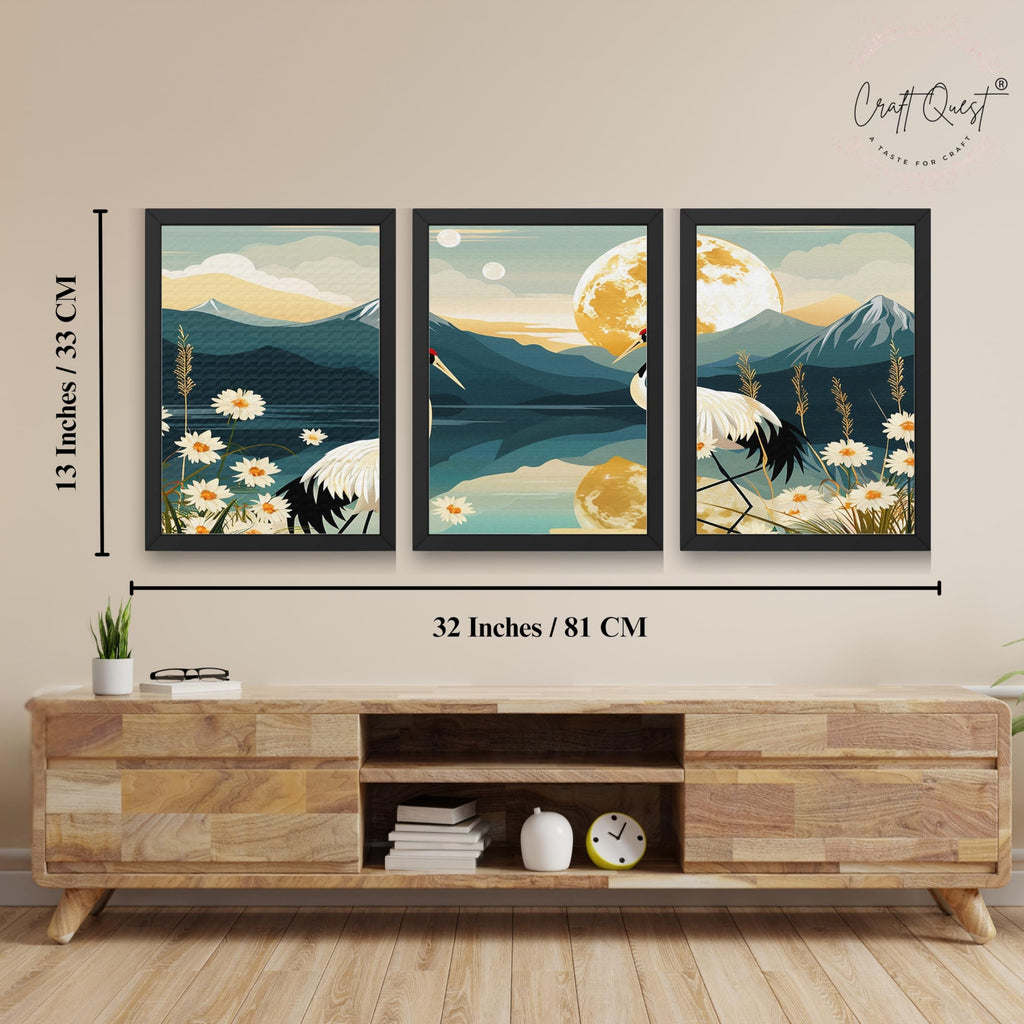 CRAFT QUEST Modern Of Lake & Mountains Wall Art | Set of 3 Frames for Home Decoration | Ideal for Living Room, Bedroom & Offices