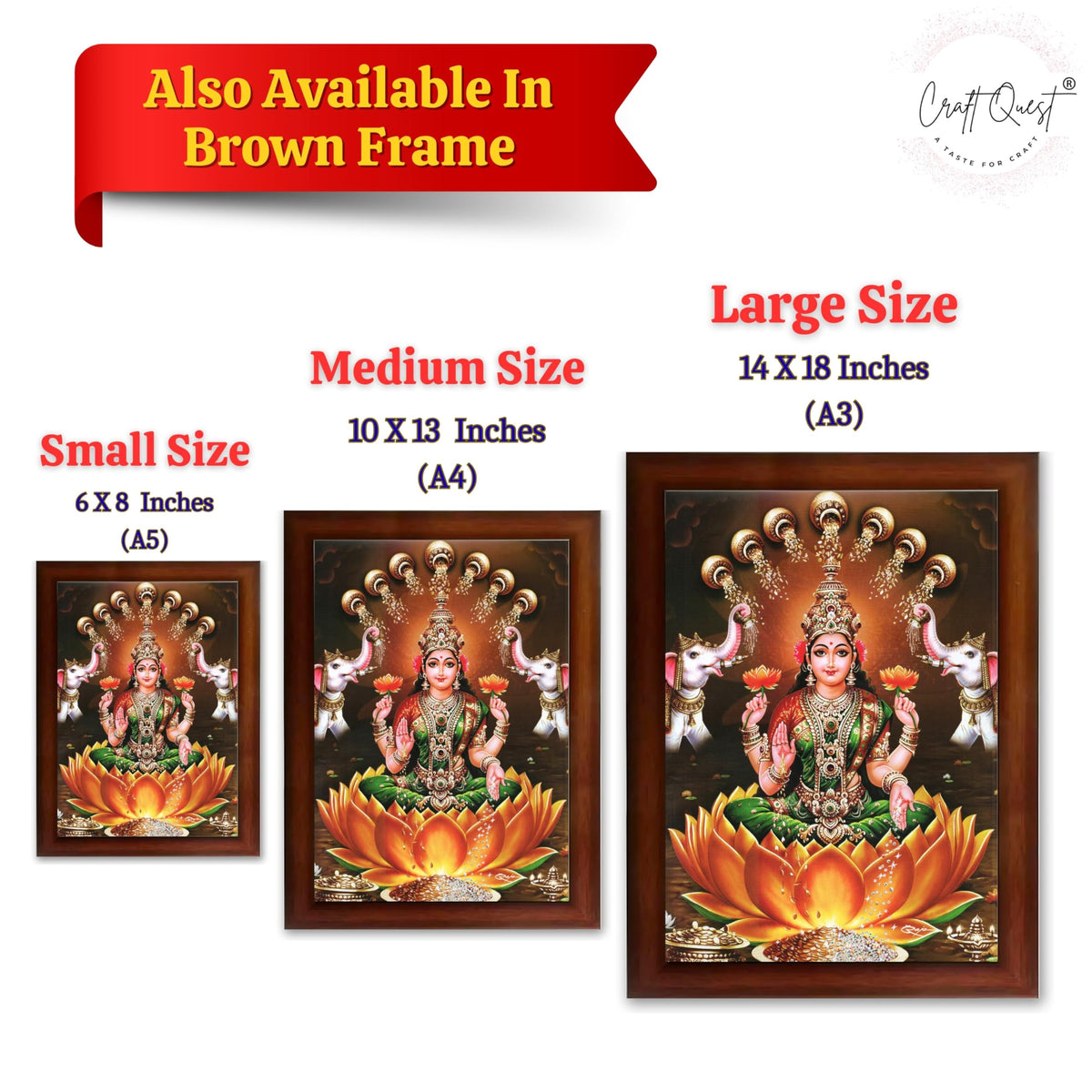 CRAFT QUEST Goddess Lakshmi Mata Wall Painting Photo Framed | Acrylic Glass, Lightweight & Waterproof | Ideal for Home, Office, Temple & Puja Room, Wall Decor