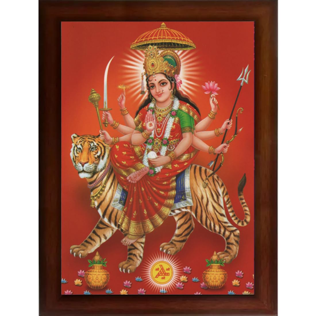Craft Quest Durga maa photo with brown frame | God Religious Framed Painting (Large Size 14 X 10 Inches. Multicolour)