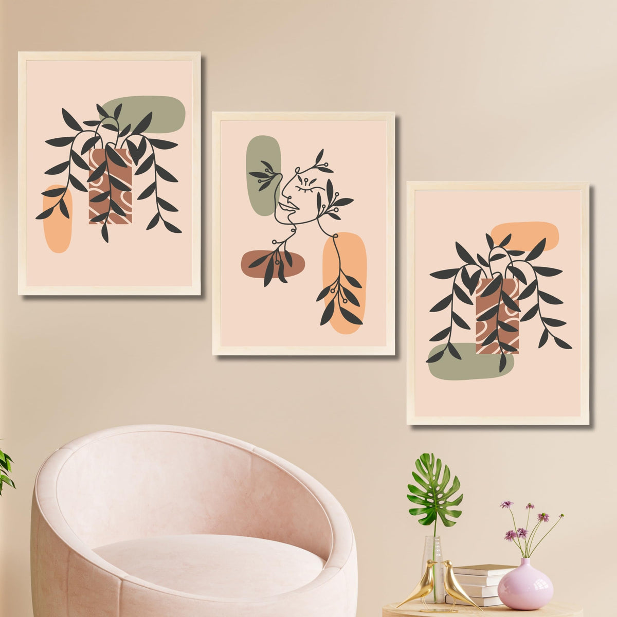 CRAFT QUEST Wall Art Decor Paintings | Set of 3 BOHO Wall Art Frames for Home Decoratio | Ideal for Living Room, Offices & Bedroom