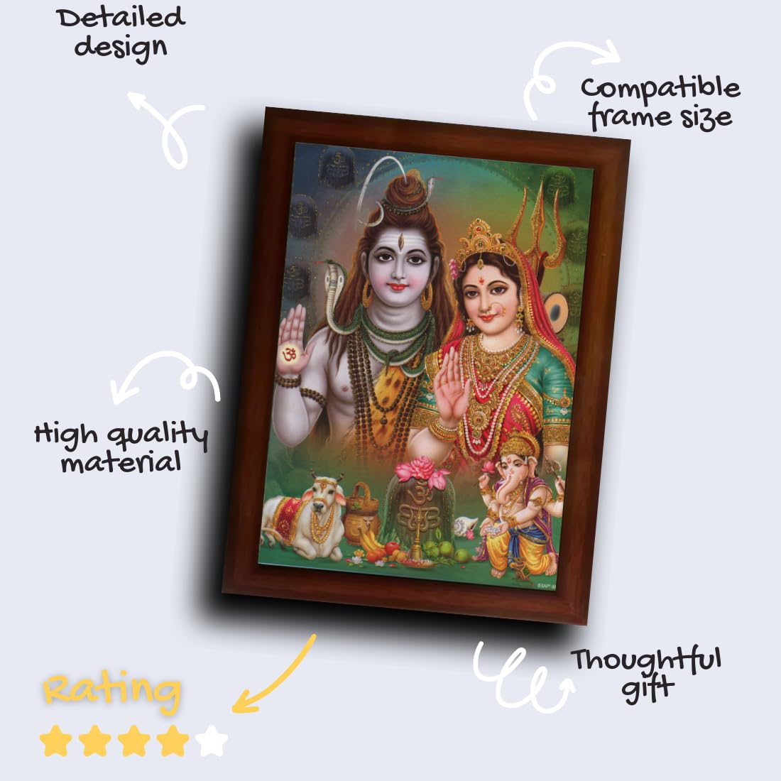 CRAFT QUEST Shiv Parivar Photo Frame | Shiv Shankar, Maa Parvati, Ganesh and Kartikey Religious Synthetic Sparkle Coated Wall Art for Home Decorative Items (10 x 14 inch, Brown)