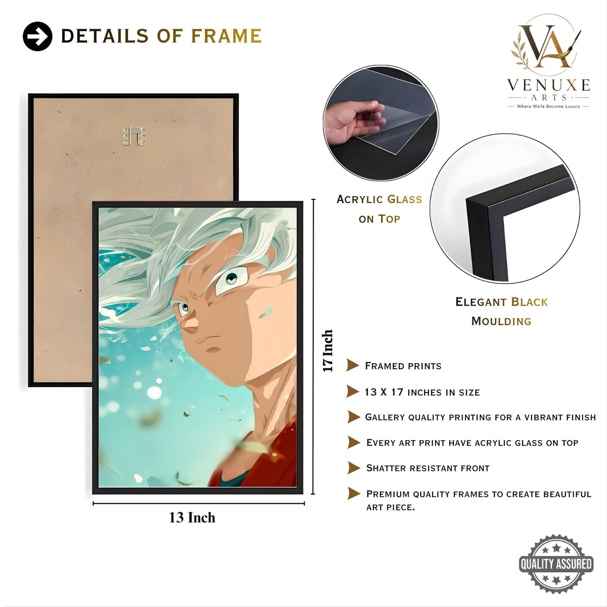 VENUXE ARTS Set Of 3 Anime Characters Wall Framed |Anime Characters Framed Poster for Living Room Bedroom Gaming Room Studio Wall Decor