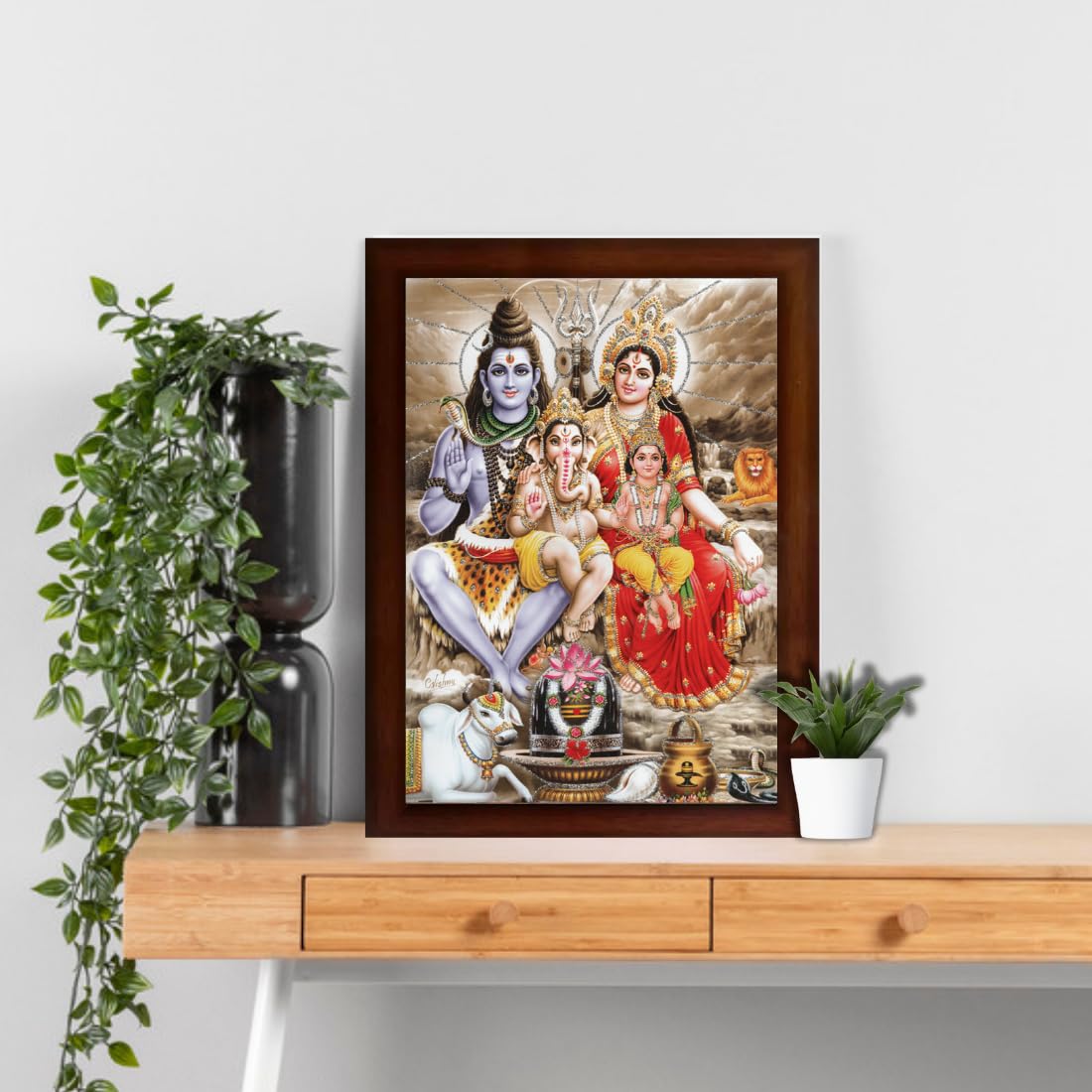 CRAFT QUEST Shiv Parivar (Shiv Shankar, Maa Parvati, Ganesh and Kartikey) Religious Sparkle Coated,Synthetic, Photo Frame for Pooja (14 X 10 inch, Multicolour)
